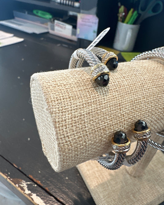 Silver Cuff Bracelet with Black Stone