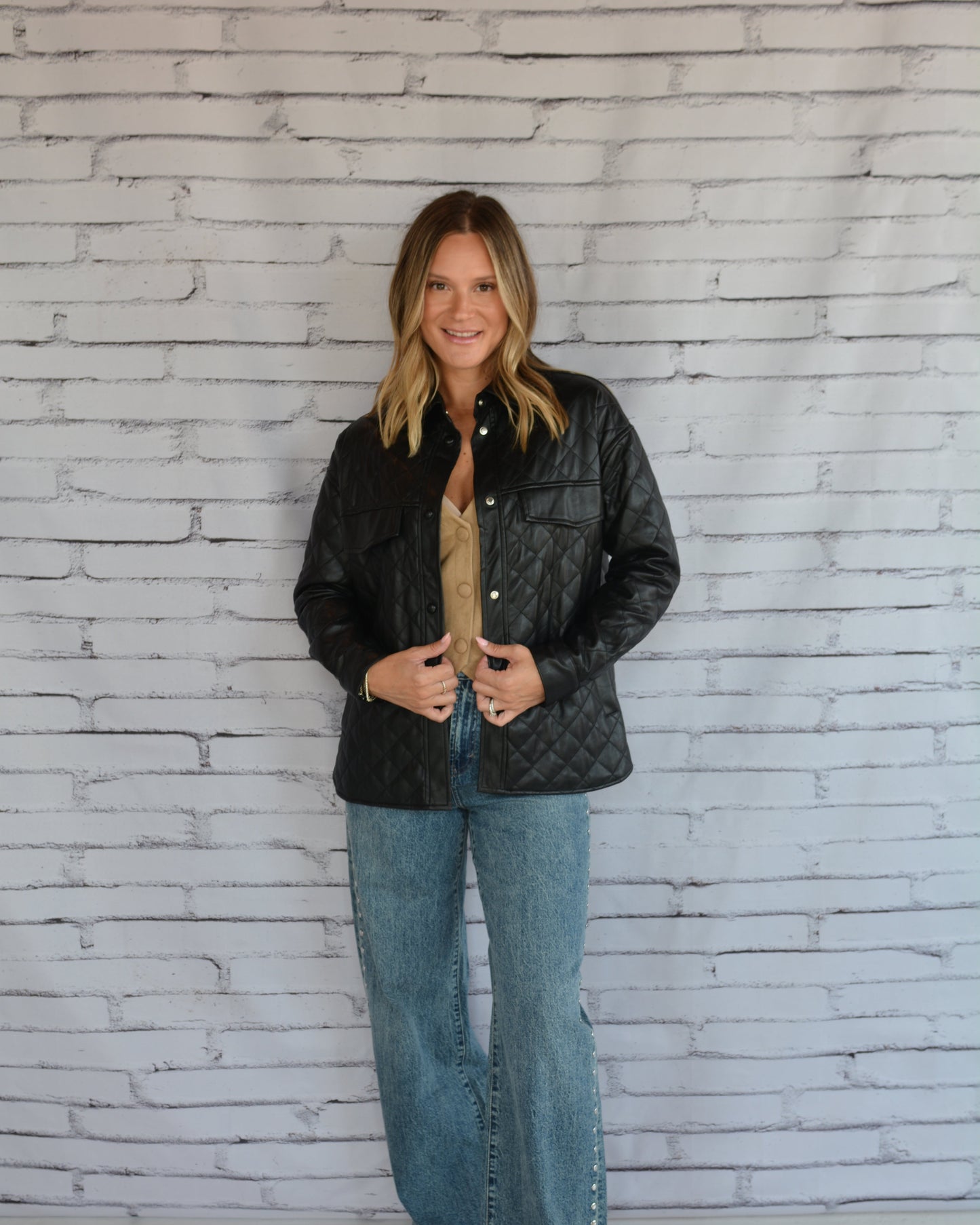 Linda Quilted Faux Leather Jacket Black
