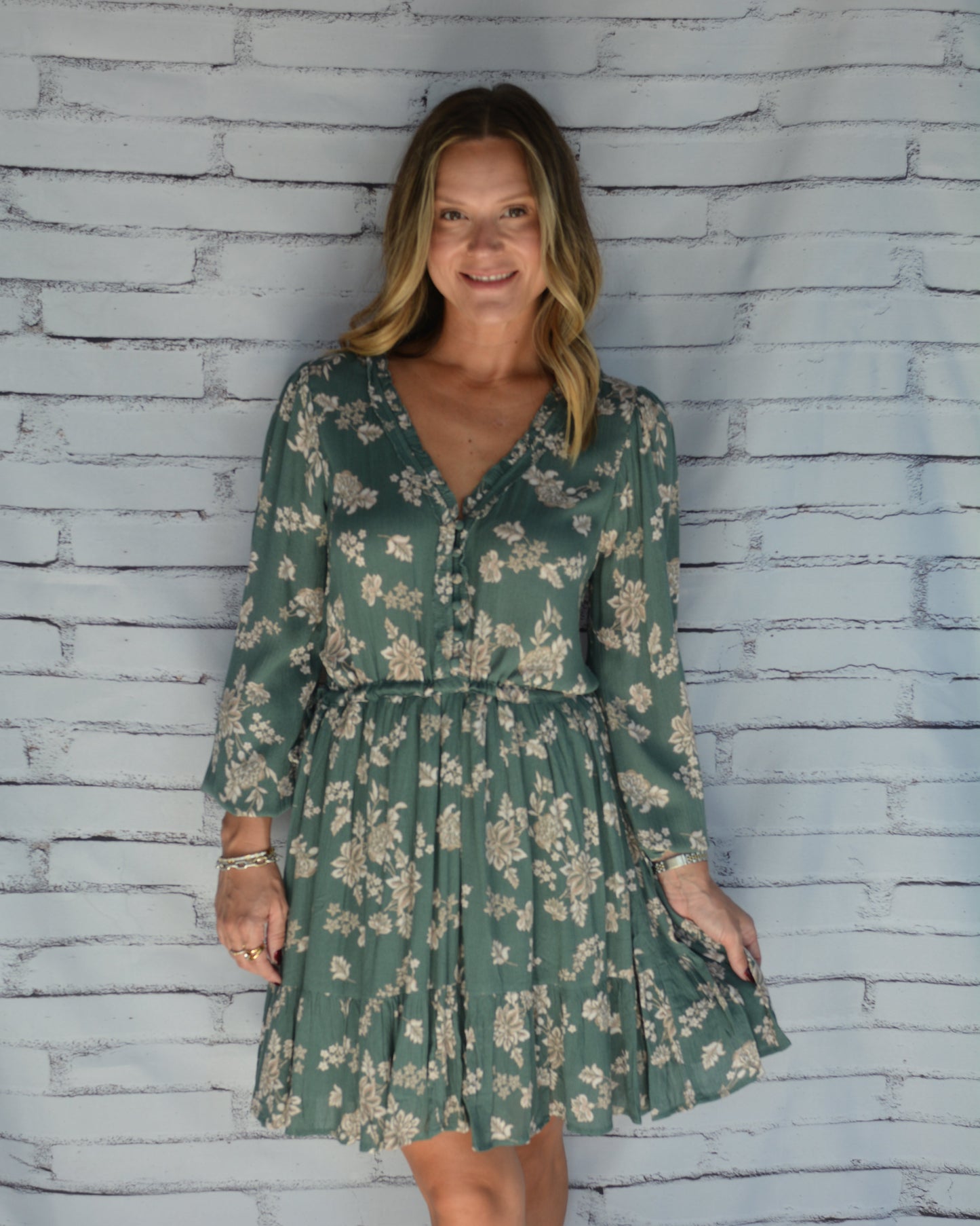 Ruffle Neck Tie Side Mini Dress