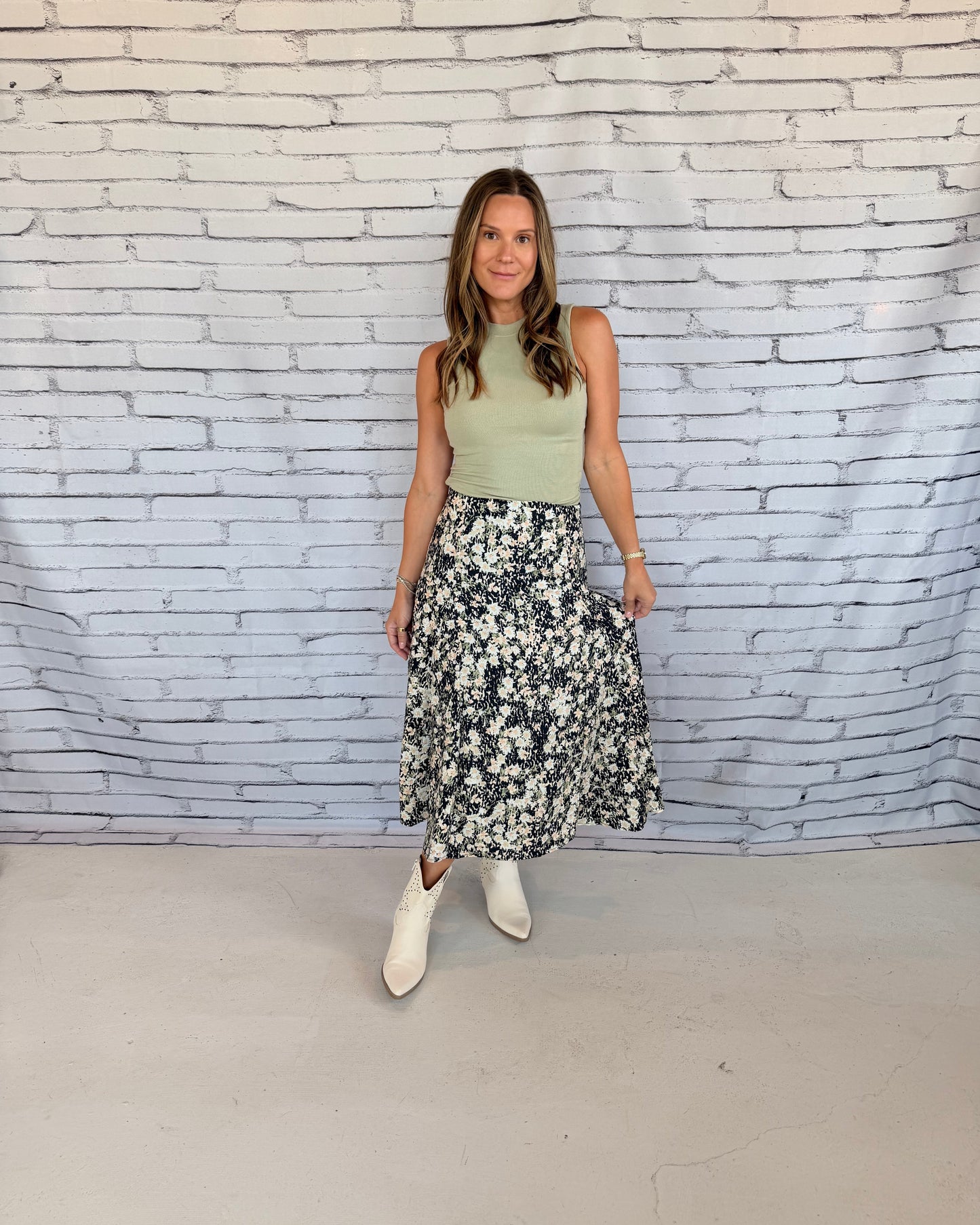 Ronan Mock Neck Rucked Knit Tank Dusty Sage