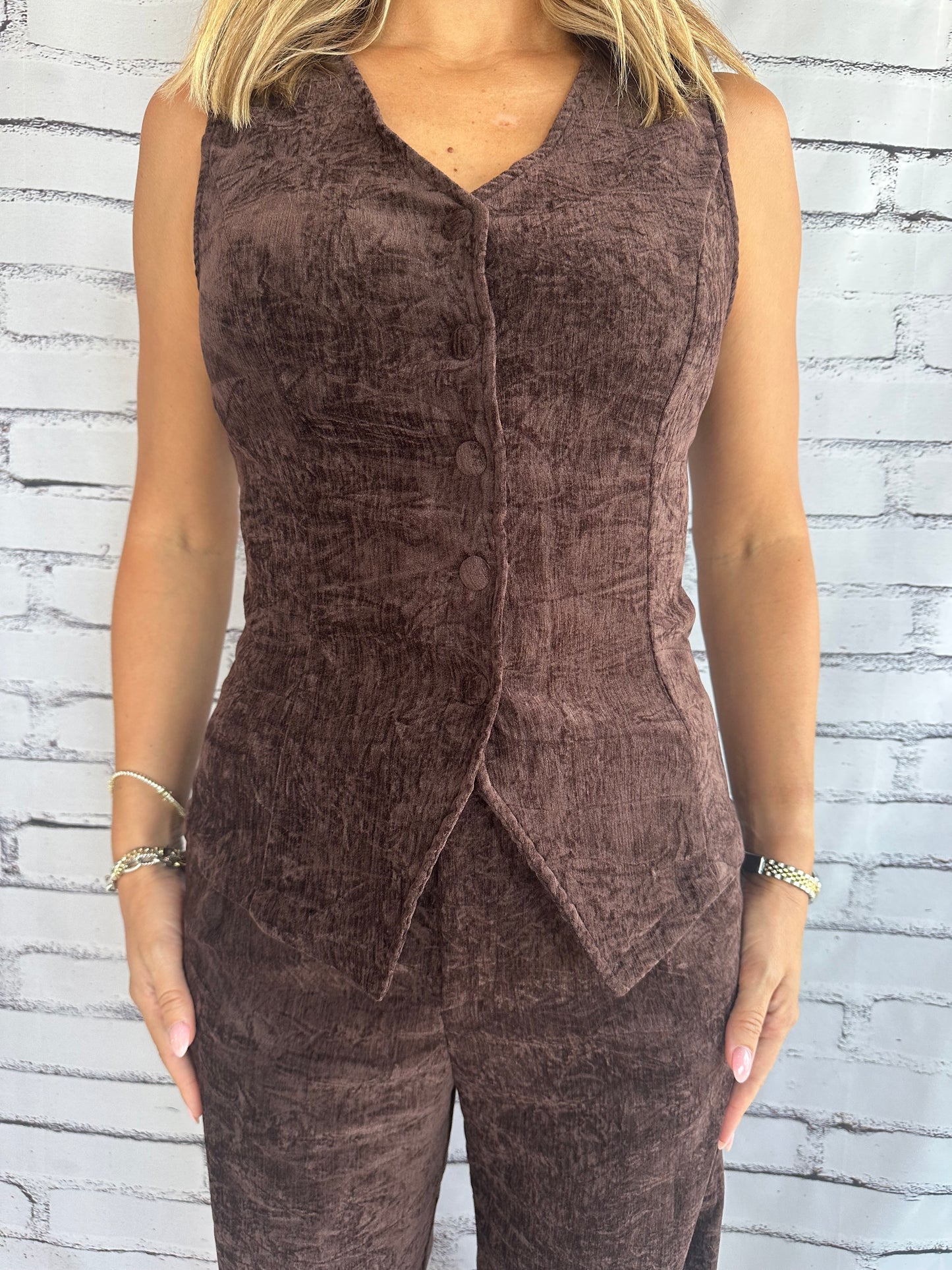 Brushed Velvet Vest Taupe