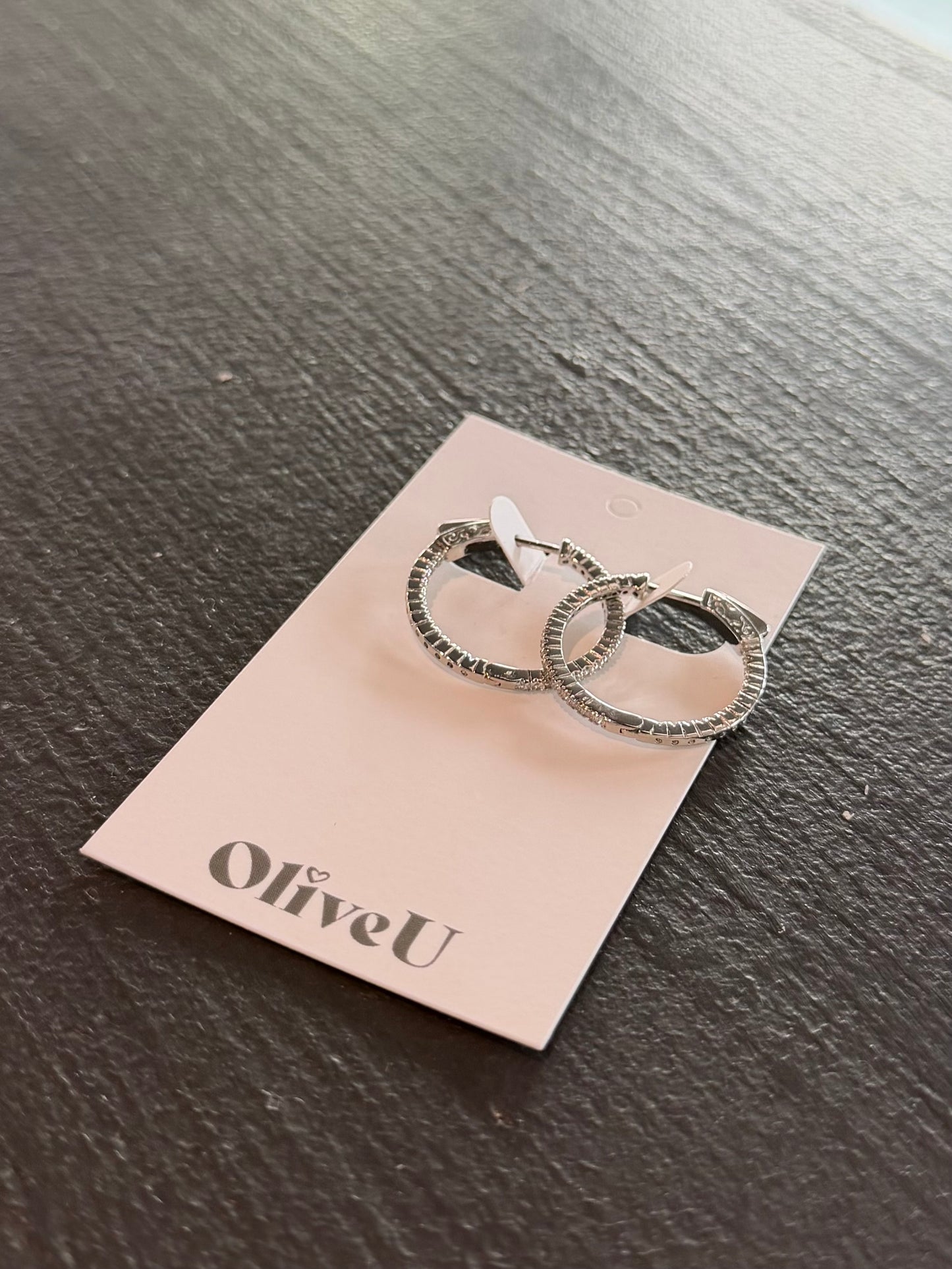 Silver Small Hoop Earrings CZ