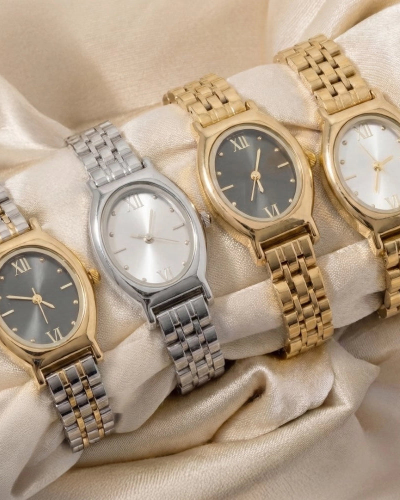 Oval Case Roman Numeral Metal Strap Watch