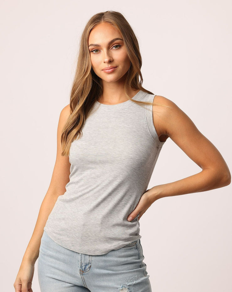 Cleo Ribbed Tank - Heather Grey