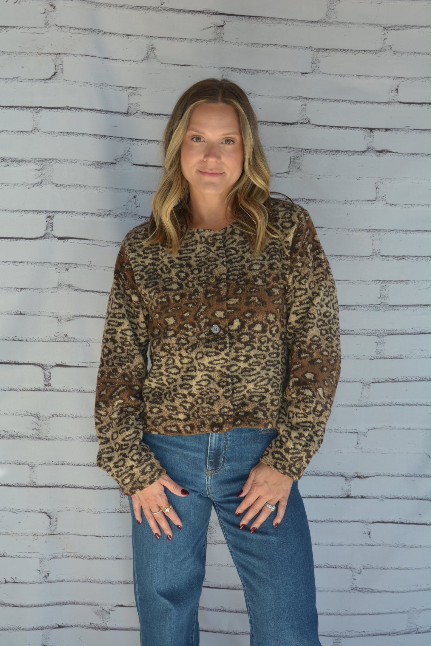 Button Down Knit Cardigan Leopard