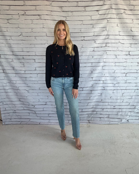 Muse Embroidered Cardigan Cherry