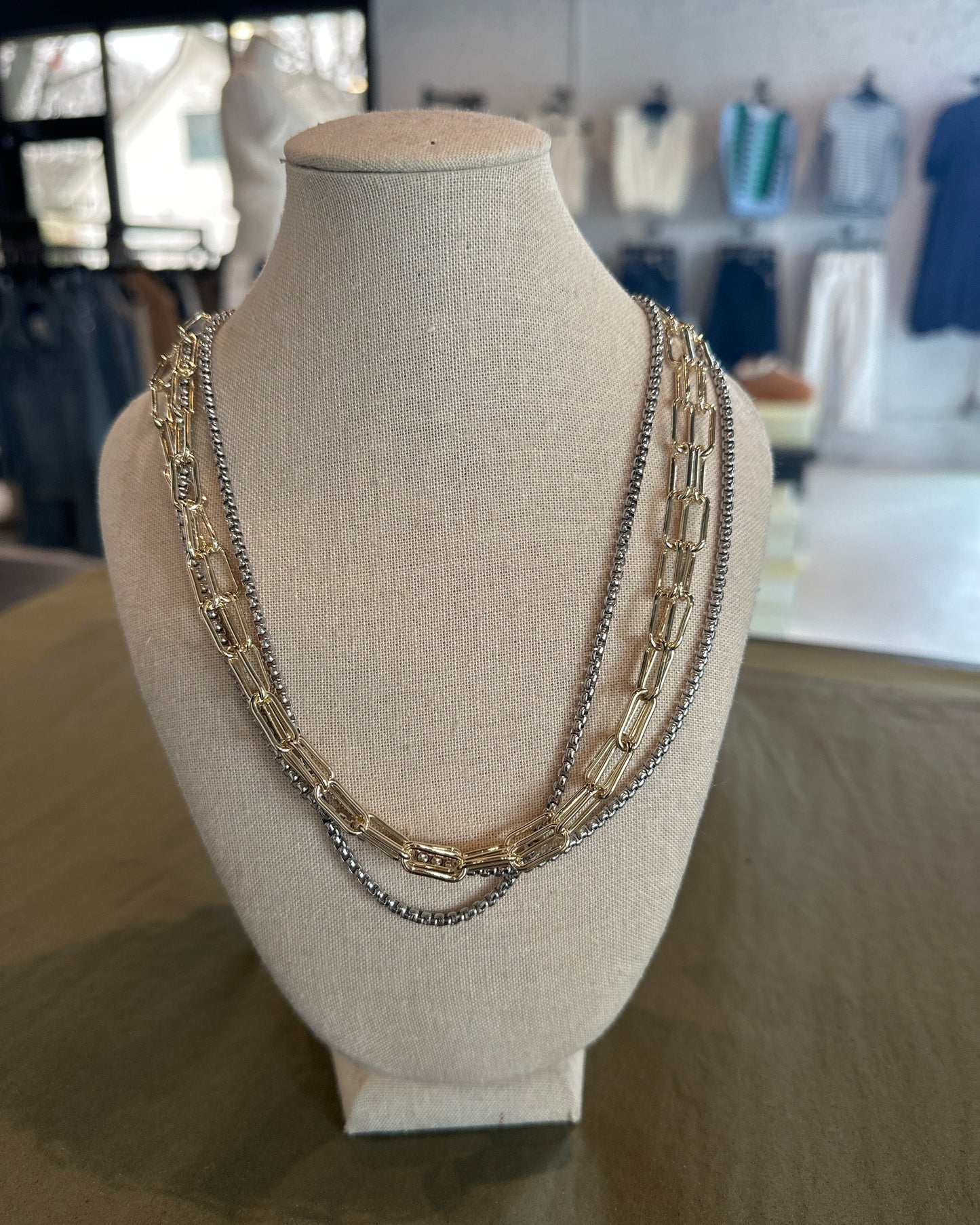 Two Tone 4 Chain Necklace
