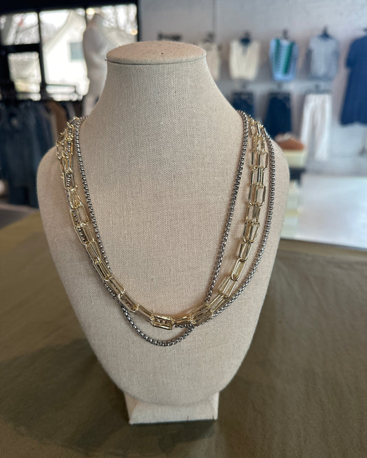 Two Tone 4 Chain Necklace