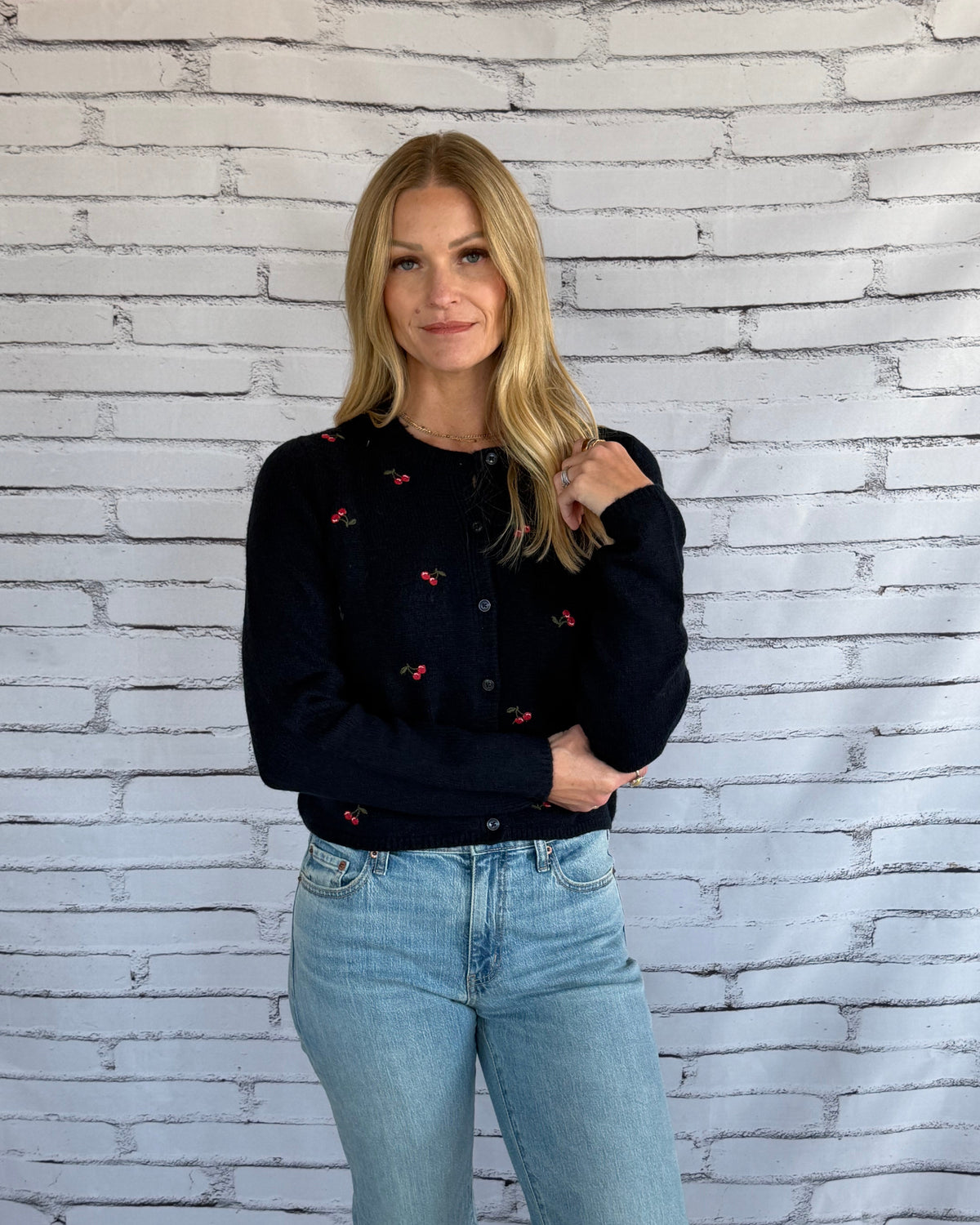 Muse Embroidered Cardigan Cherry