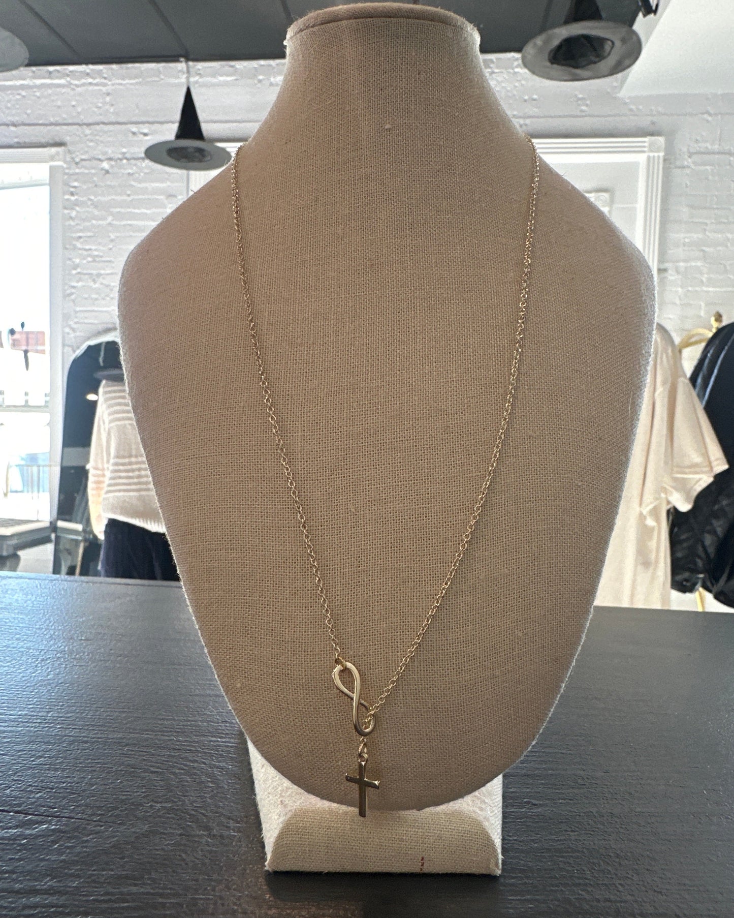 Gold Necklace with Infinity and Cross