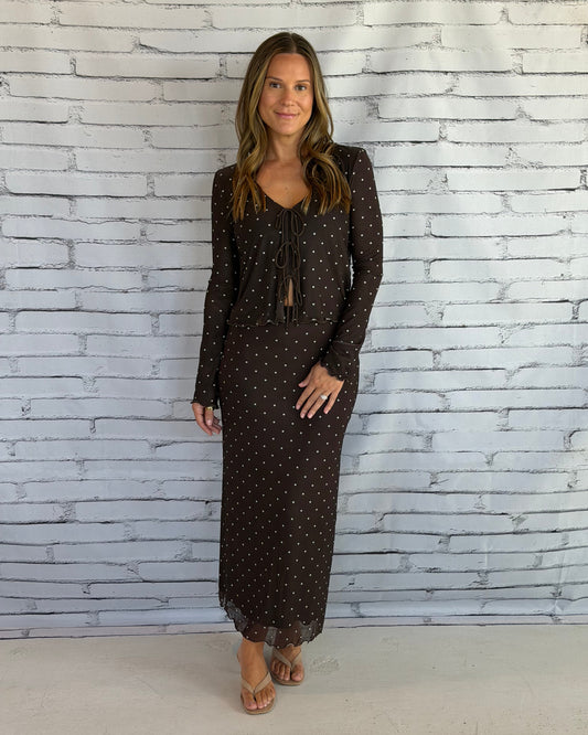 Amara Polka Dot Mesh Top Dark Chocolate