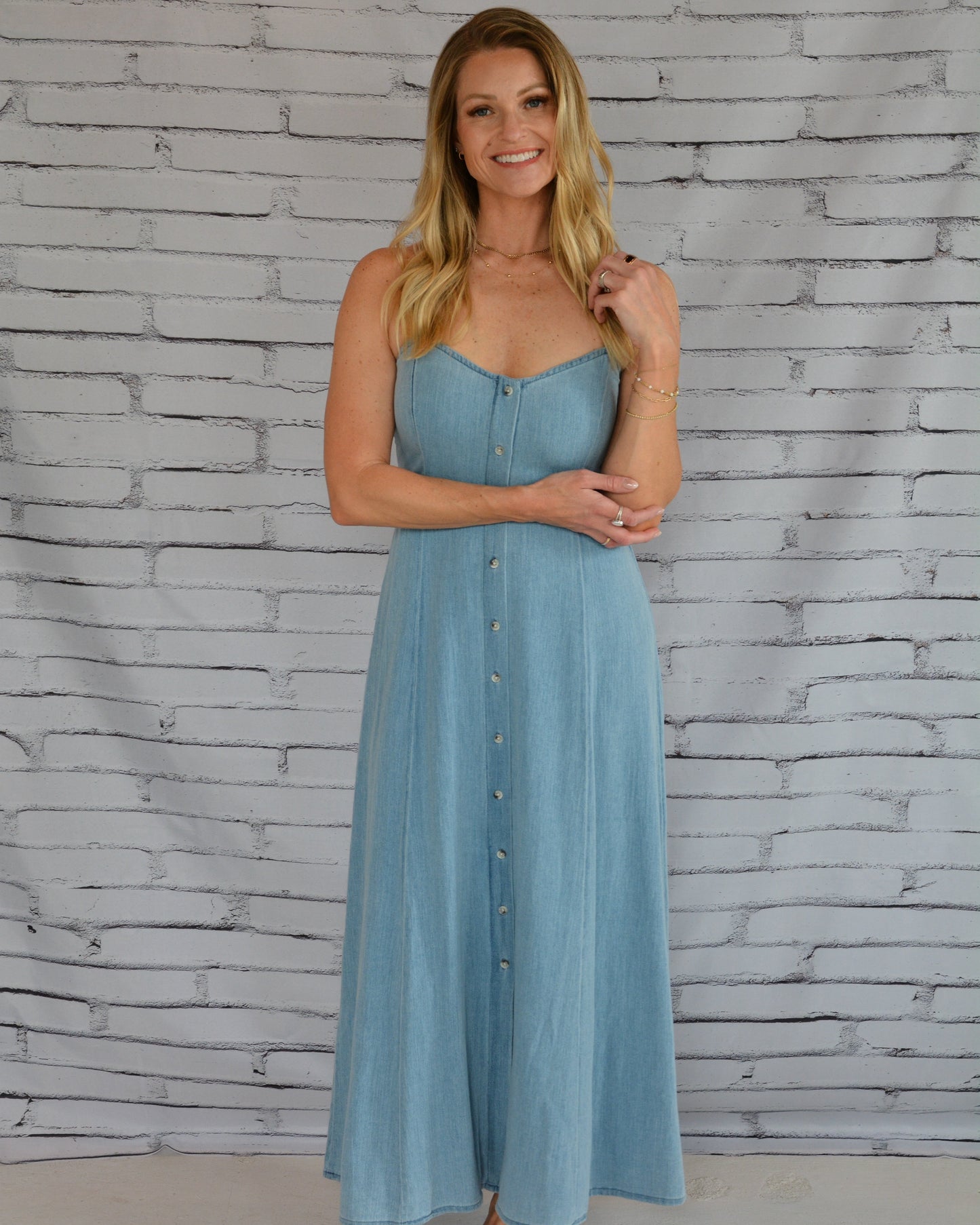 Angel Eyes Twill Midi Dress Lake Blue
