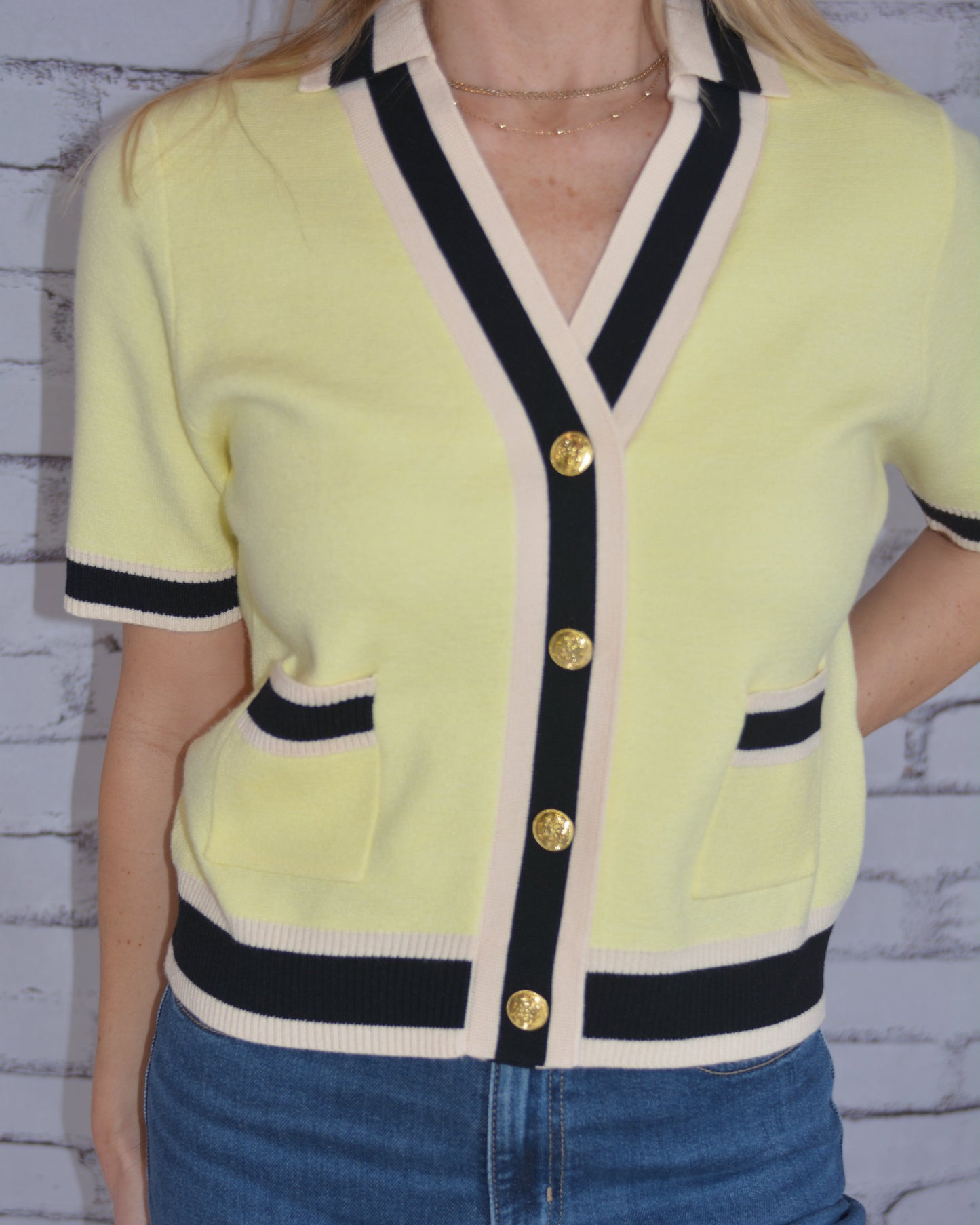 Sunshine Navy Button Top