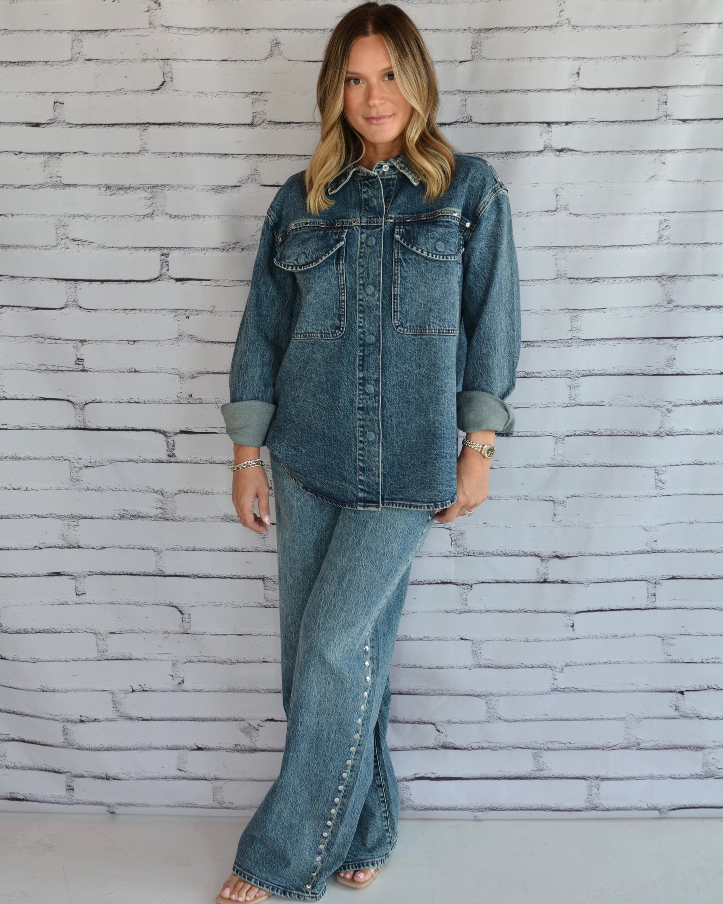 Gemma Wide Leg Studded Slouch Jean