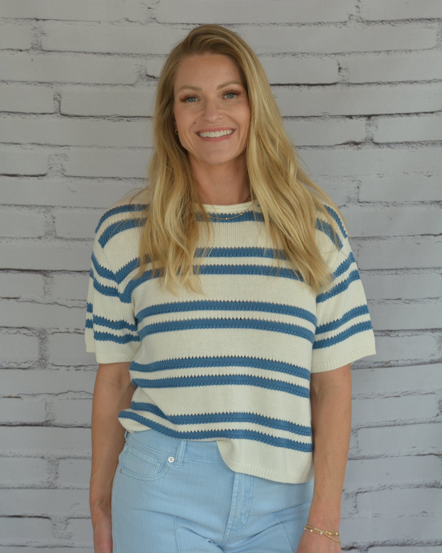 Prado Striped Sweater Tee Lake Blue