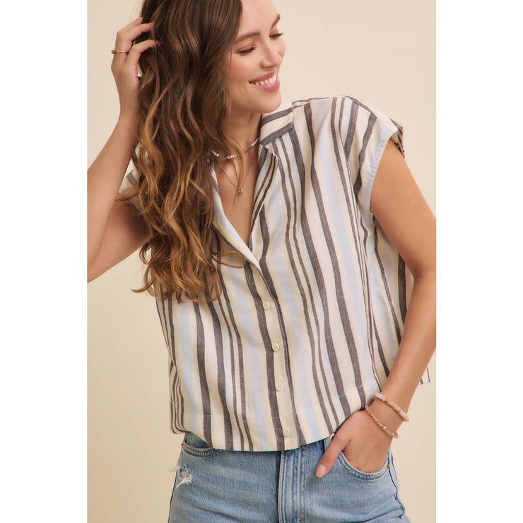 Linen Stripe Button-Down Collared Shirt