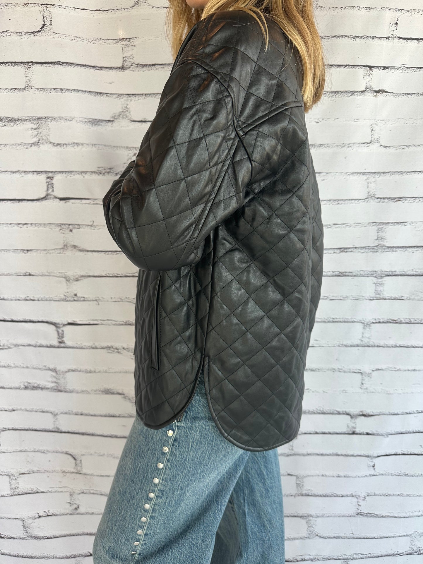 Linda Quilted Faux Leather Jacket Black