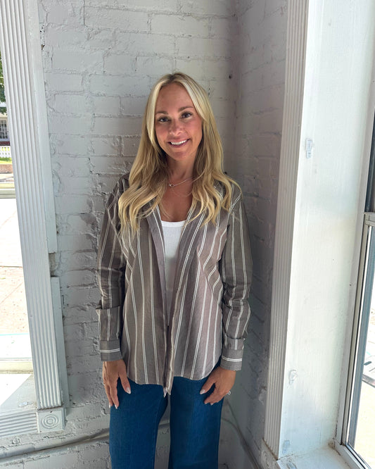 Seaport Striped Poplin Shirt Sandalwood