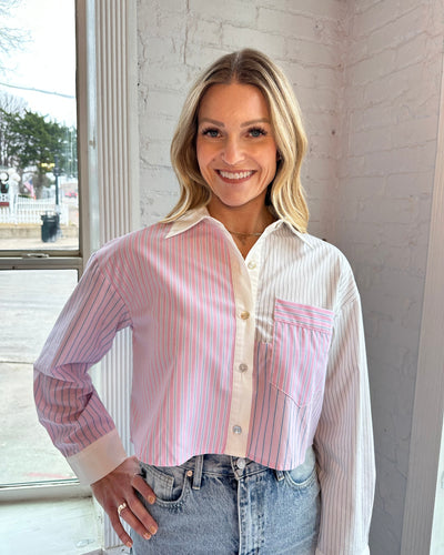 Stripe Patchwork Button Up