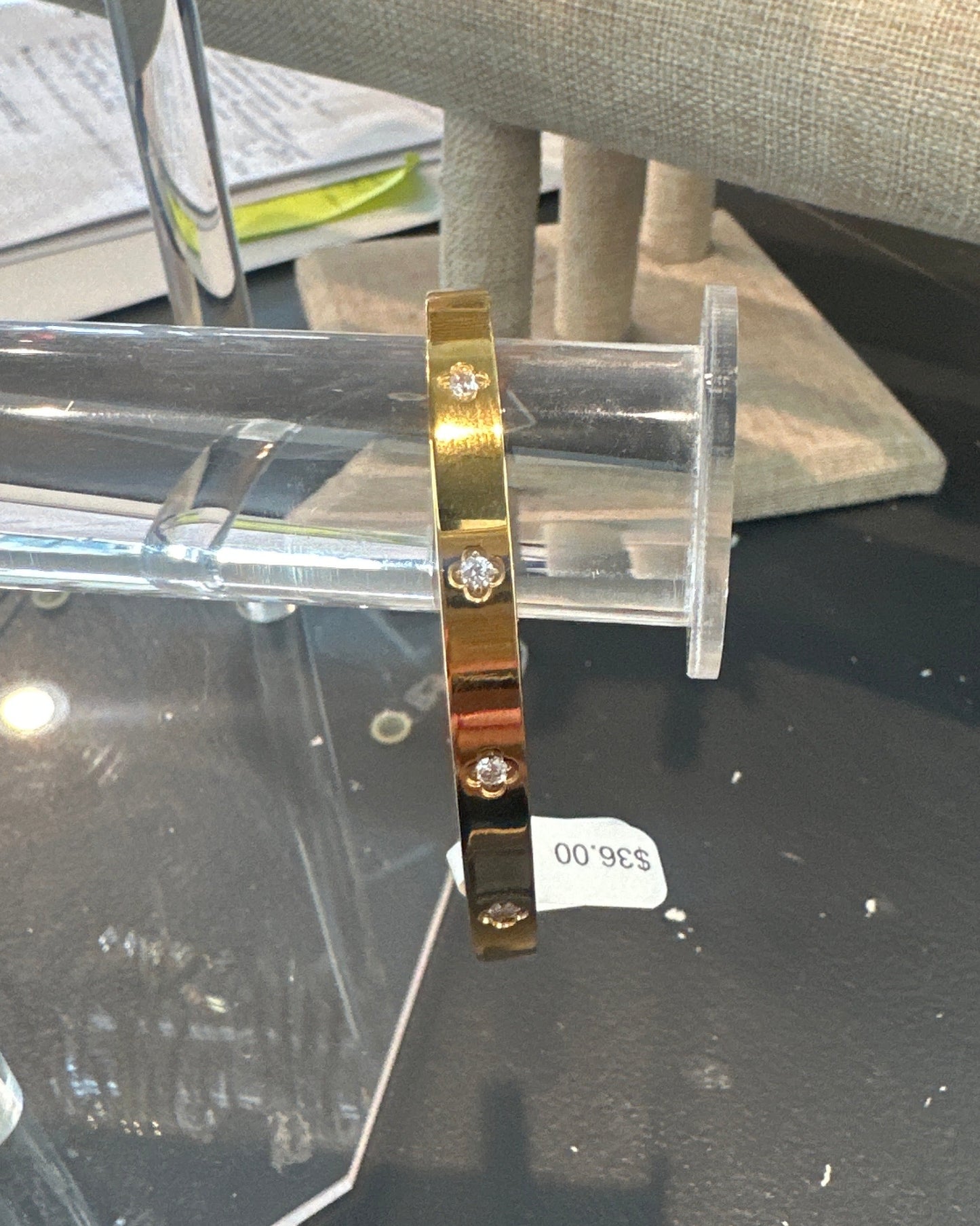 Gold Clover Bracelet with Rhinestones