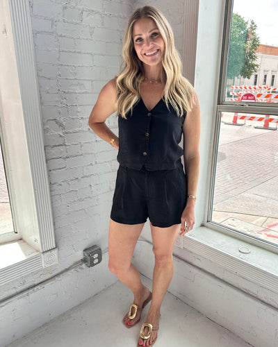 Marta Linen Vest Black
