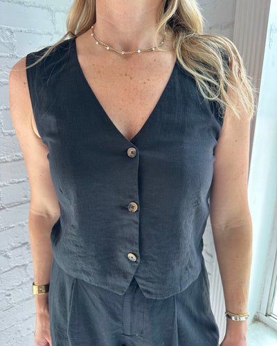 Marta Linen Vest Black