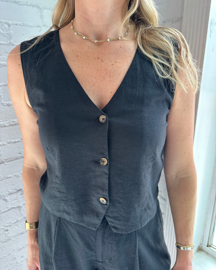 Marta Linen Vest Black