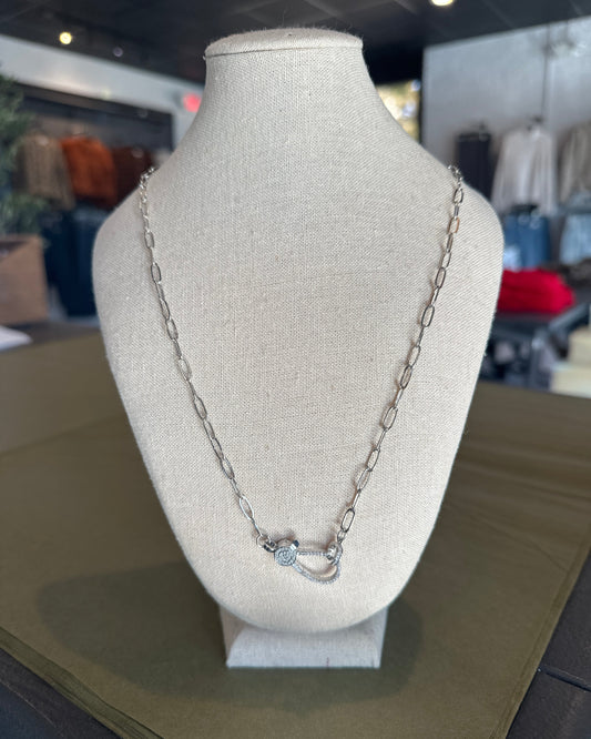 Silver Link Necklace with Rhinestone Lock
