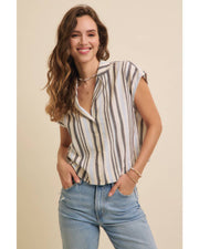 Linen Stripe Button-Down Collared Shirt