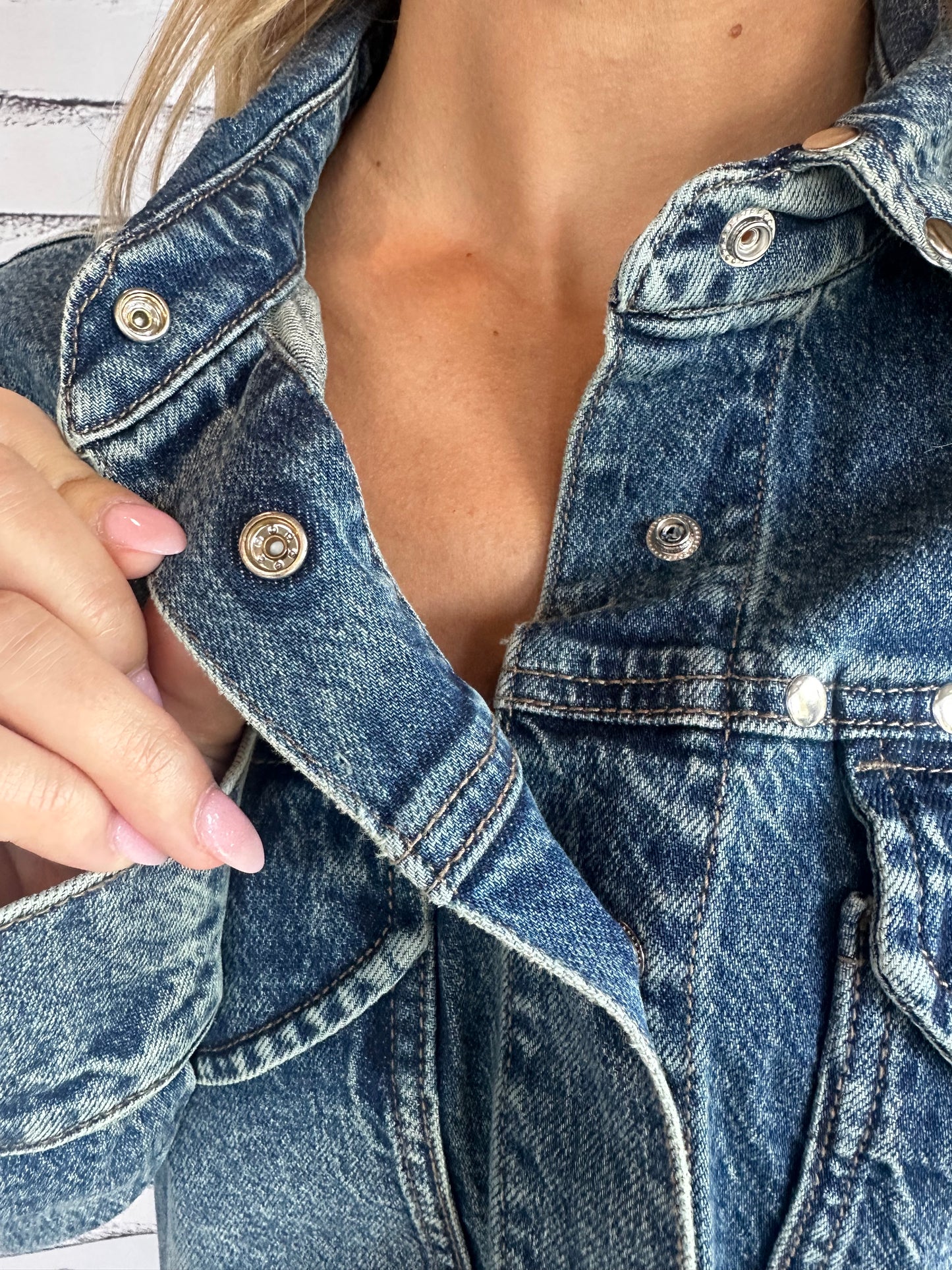 Denim Shirt Jacket with Studs