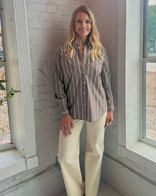 Seaport Striped Poplin Shirt Sandalwood