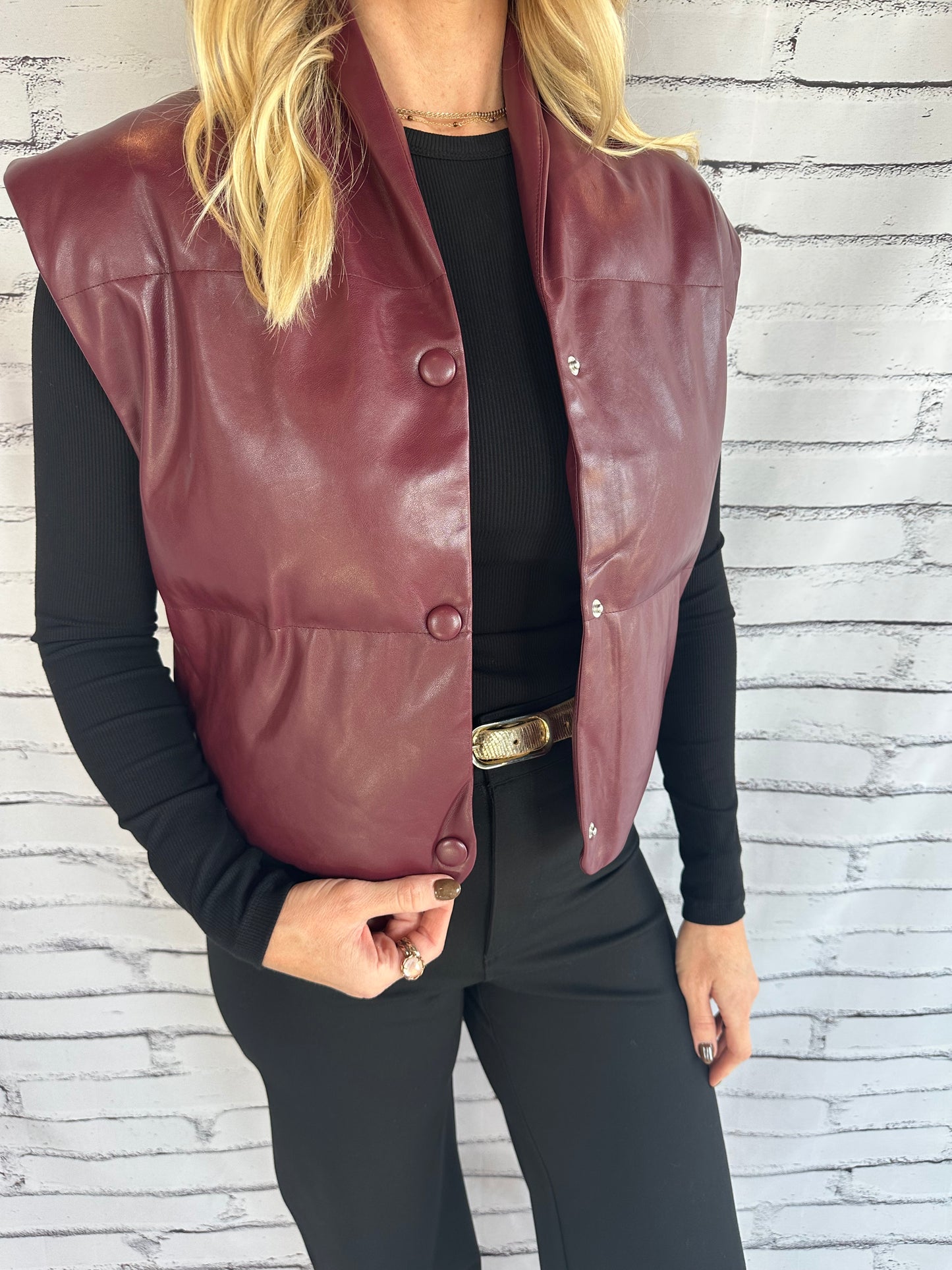 LaRinda Faux Leather Puffer Vest Plum