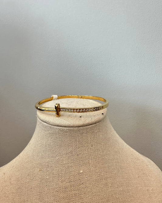 Small Gold CZ T Bracelet w Rhinestones