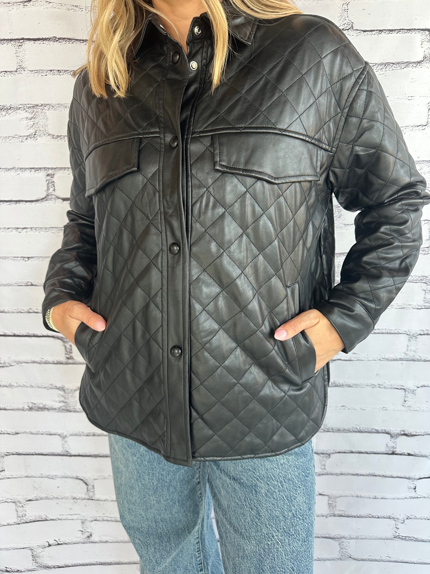 Linda Quilted Faux Leather Jacket Black