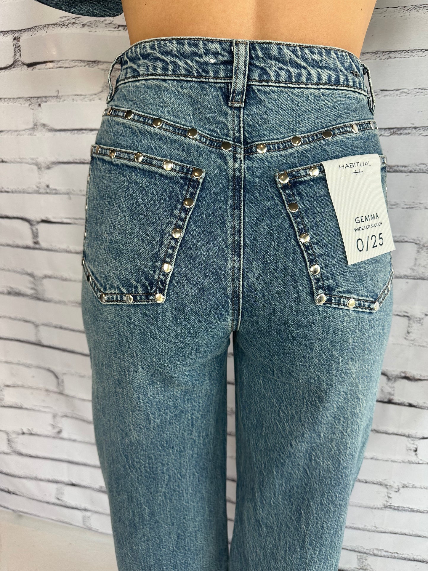 Gemma Wide Leg Studded Slouch Jean