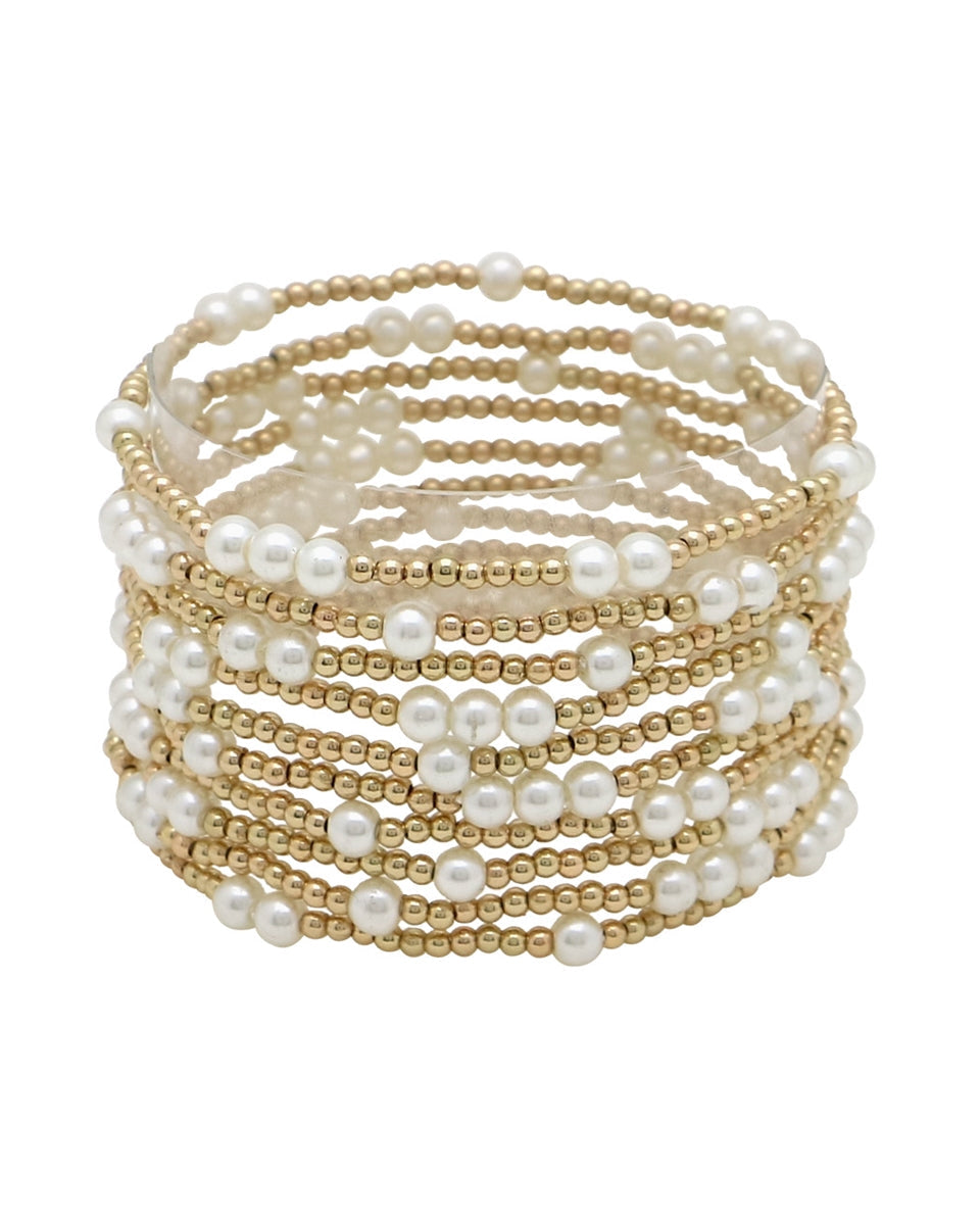 Gold Beaded and Pearl Bracelet