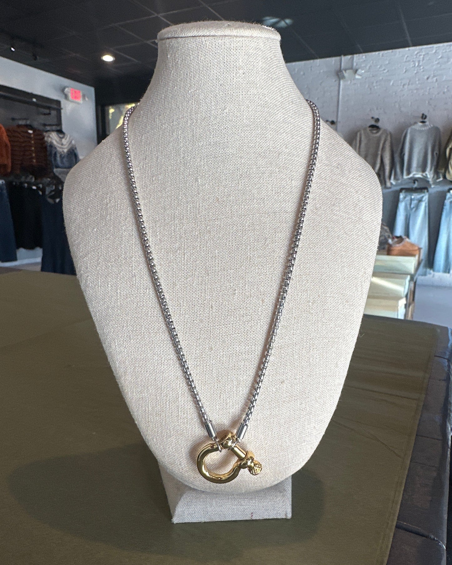 Chunky Two Toned Lock Necklace