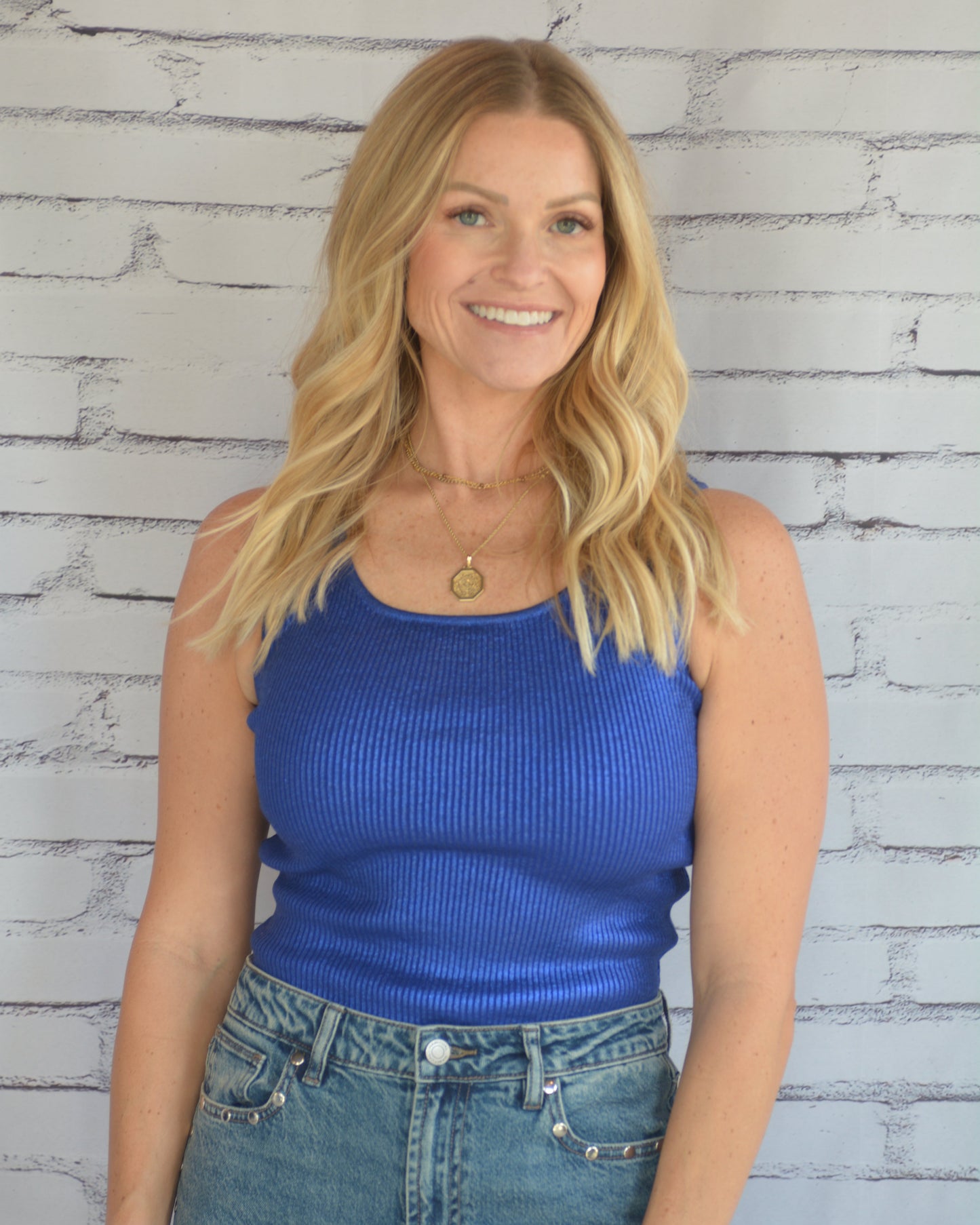 Cameron Game Day Metallic Sweater Tank Royal Blue