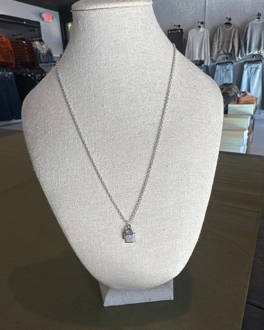 Silver Necklace with Rhinestone Lock