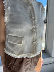 Olivia Frayed Edge Button Vest