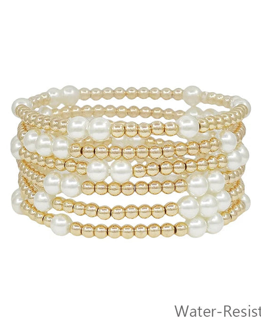Gold Beaded and Pearl Bracelets