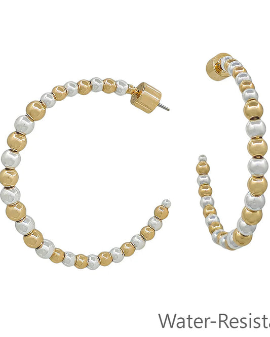 Gold and Silver Graduated Beaded Hoop Earring