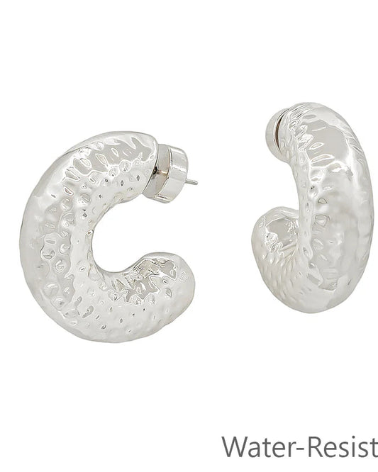 Hammered Silver Chunky Hoop Earring