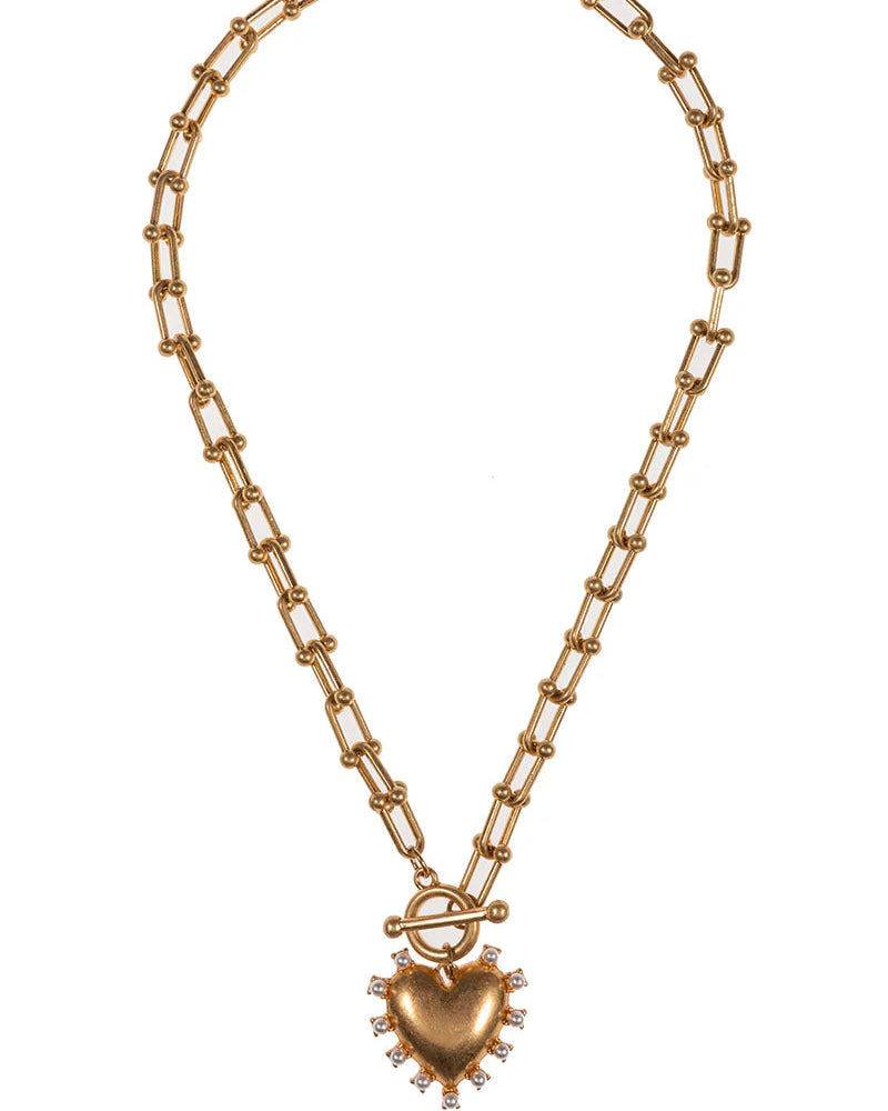 Gold Lock Chain with Textured Heart Charm