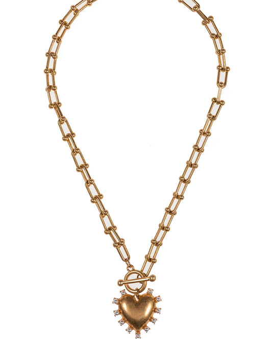 Gold Lock Chain with Textured Heart Charm