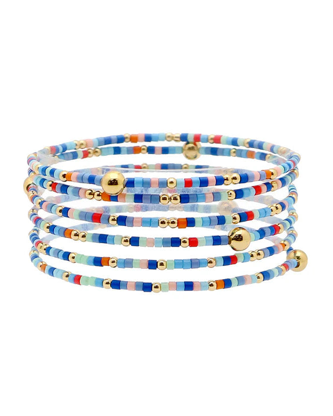 Blue Sead Beed and Gold Stretch Bracelet