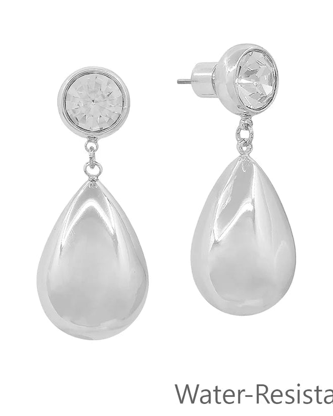 Clear Rhinestone Stud Gold Teardrop Earrings