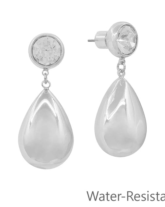 Clear Rhinestone Stud Gold Teardrop Earrings