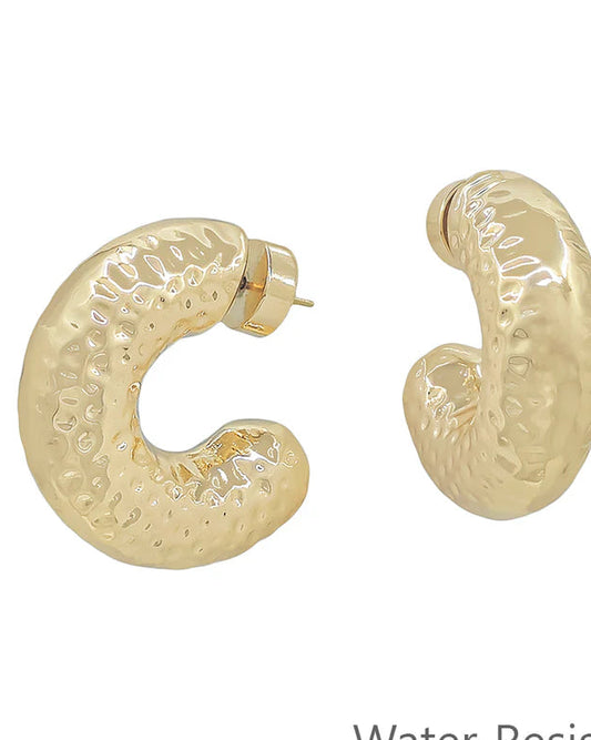 Hammered Gold Chunky Hoop Earring
