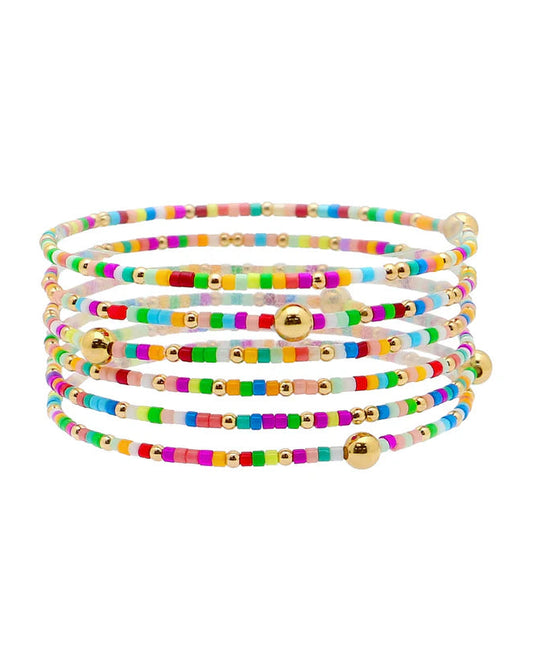 Multi Sead Beed and Gold Stretch Bracelet